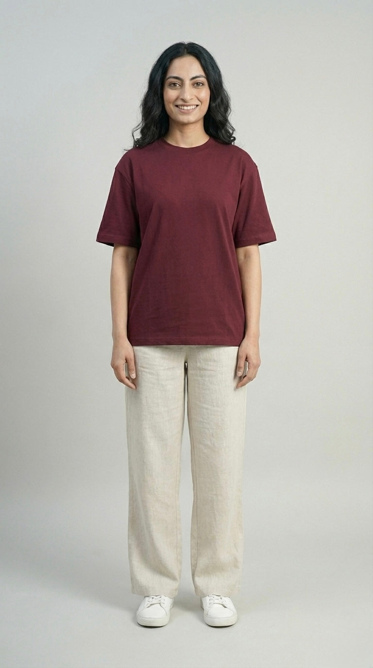 CRIMSON GRACE MAROON OVERSIZED T-SHIRT FOR WOMEN